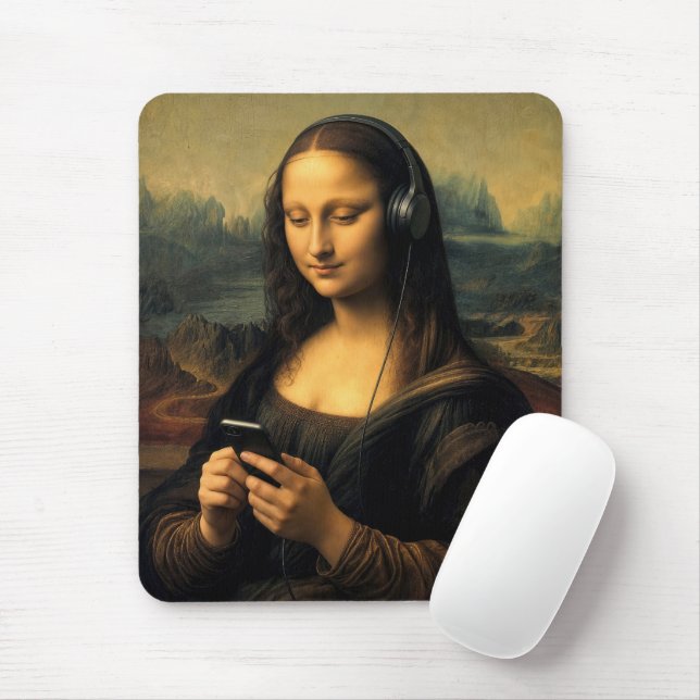 Modern Mona Lisa med smartphone Musmatta (Med mus)