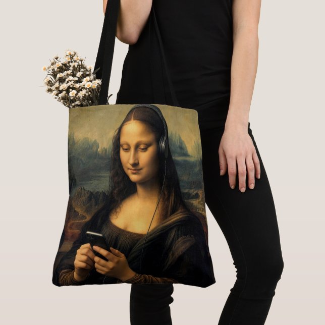 Modern Mona Lisa med smartphone Tygkasse (Närbild)