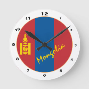 Modern Mongolisk Flagga, Mongoliet Hem / design Rund Klocka