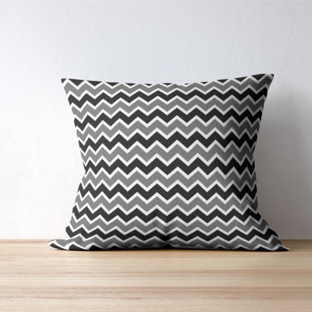 Modern Monochrome Black Grått Chevron Mönster Kudde (Skapare uppladdad)