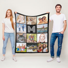 Modern Monogram 11 Photo Collage Anpassningsbar Fä Fleecefilt