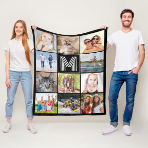 Modern Monogram 11 Photo Collage Anpassningsbar Fä Fleecefilt