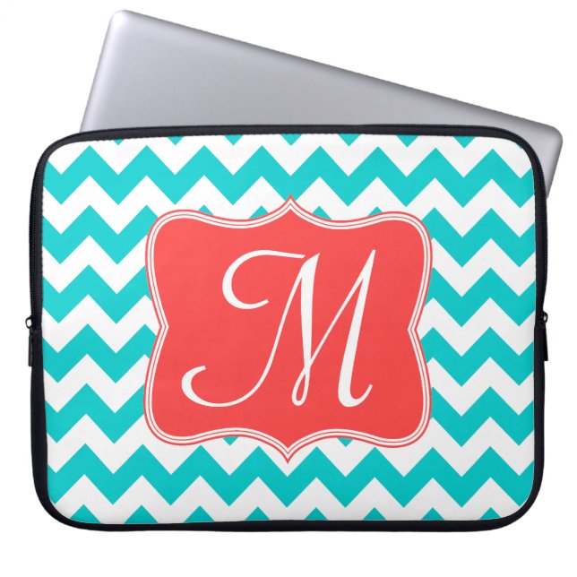 Modern Monogram 15" för Aquakorallsparre bärbar Laptop Sleeve (Framsidan)