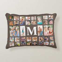 Modern Monogram 32 Familjefotokollage Brun Prydnadskudde