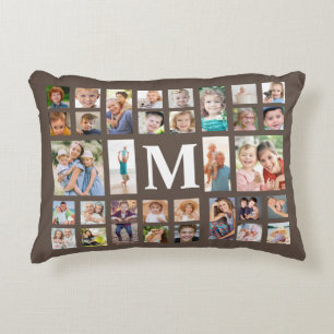 Modern Monogram 32 Familjefotokollage Brun Prydnadskudde