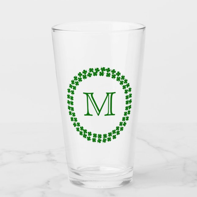 Modern Monogram 4 Löv Klöver-Grönt Shamrock Glaskopp (Framsida)