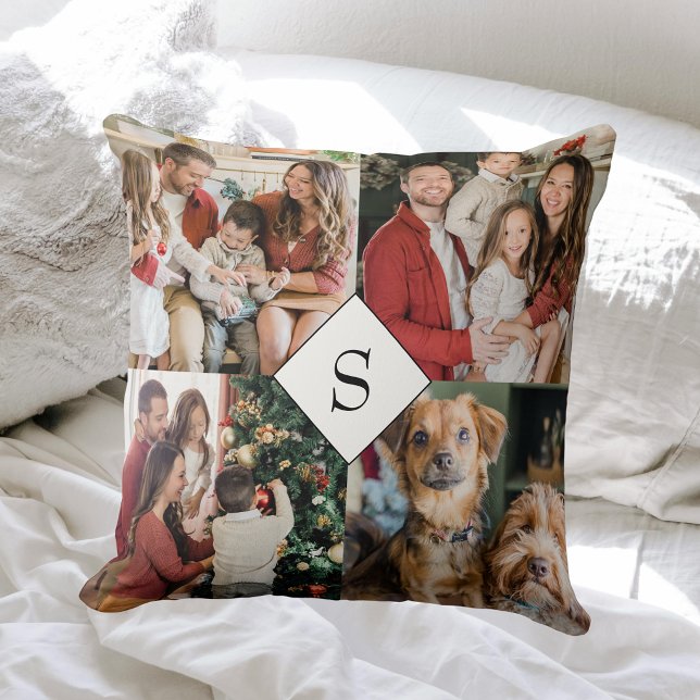 Modern Monogram 5 Familjefotokollage Kudde (Skapare uppladdad)