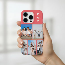 Modern Monogram 5 Photo Collage Coral Pink