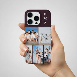 Modern Monogram 5 Photo Collage Plum Purple