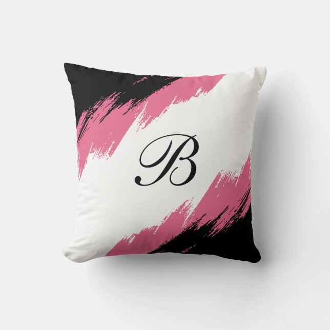 Modern Monogram Abstrakt Rosa Black White Kudde (Framsida)