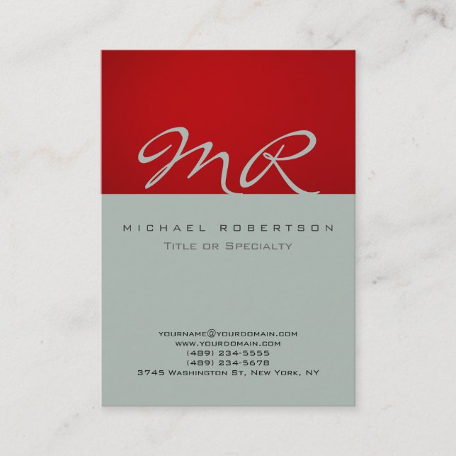 Modern monogram Ash Grått Red-Affärskort Visitkort (Framsida)
