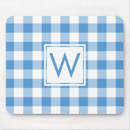 Modern Monogram Baby blue & White Gingham Mönster Musmatta