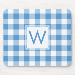 Modern Monogram Baby blue & White Gingham Mönster Musmatta