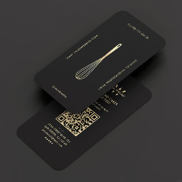 Modern Monogram Baker Caterer Black Guld Whisk Visitkort