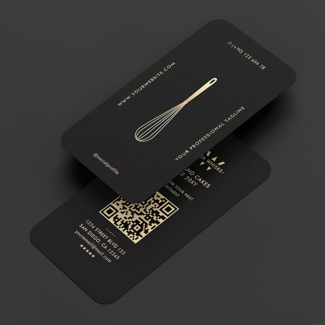 Modern Monogram Baker Caterer Black Guld Whisk Visitkort (Modern Monogram Baker Caterer Black Gold Whisk Business Card
)