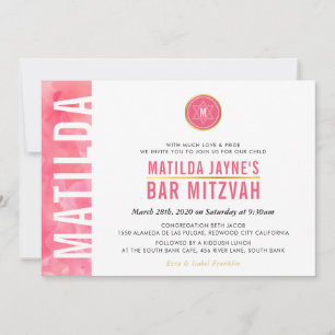 MODERN MONOGRAM BAT MITZVAH sida pub rosa guld Inbjudningar
