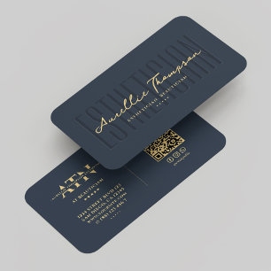 Modern Monogram Beautician Esthetician Blue Guld Visitkort