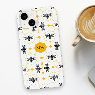 Modern Monogram Bee Mönster Gult Honeycomb Chic