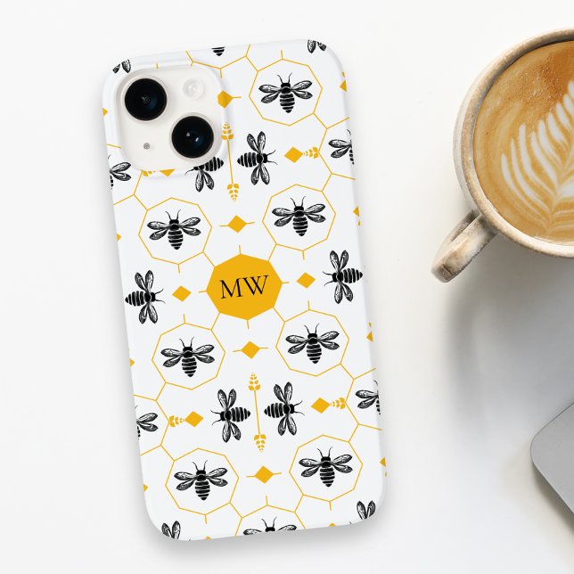 Modern Monogram Bee Mönster Gult Honeycomb Chic (Modern Monogram Bee Pattern Yellow Honeycomb Chic Case-Mate iPhone Case)