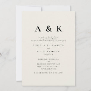 Modern Monogram Beige Bröllop Inbjudningar