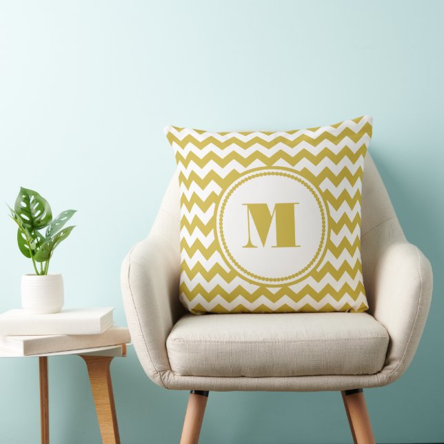 Modern Monogram Beige Chevron Mönster Kudde (Stol)