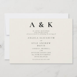 Modern monogram Beige Modern Vågrät Bröllop Inbjudningar