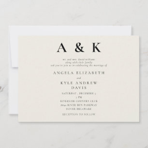 Modern monogram Beige Modern Vågrät Bröllop Inbjudningar