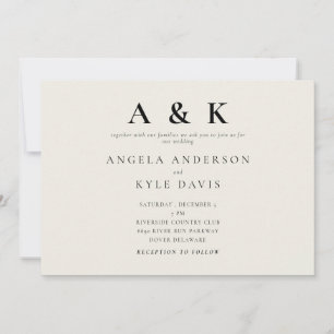 Modern monogram Beige No Parent Vågrät Bröllop Inbjudningar