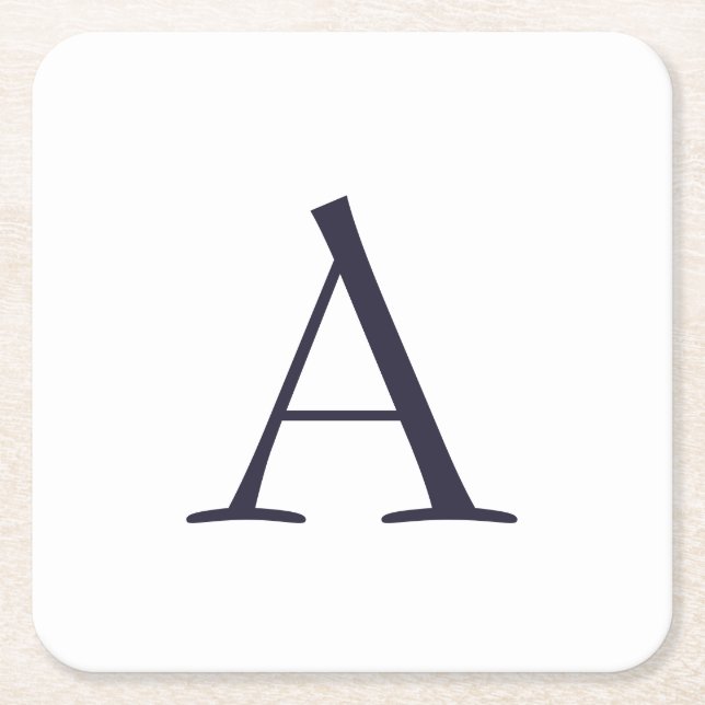 Modern monogram, blå oformaterad Elegant, initialt Underlägg Papper Kvadrat (Framsidan)