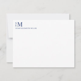 Modern monogram - blå, personlig stationeranteckni anteckningskort