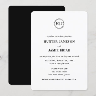 Modern Monogram Black and White Bröllop Inbjudningar