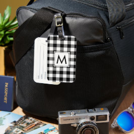 Modern Monogram Black and White Gingham Mönster Bagagebricka