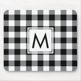 Modern Monogram Black and White Gingham Mönster Musmatta