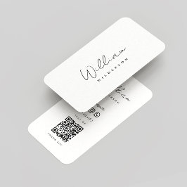 Modern Monogram Black and White Namn-skript QR Visitkort