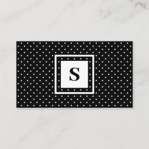Modern Monogram Black and White Polka Dot Mönster Visitkort