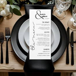 Modern Monogram Black and White Wedding Menu Card Meny