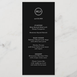 Modern Monogram Black Bröllop Menu Meny