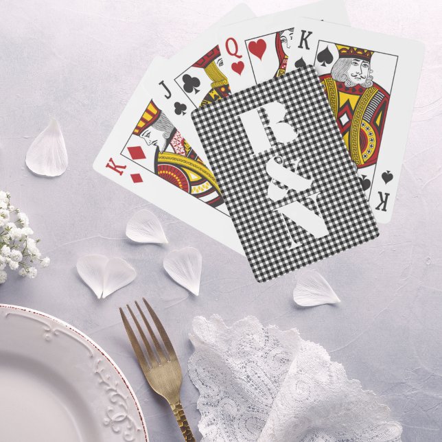 Modern Monogram Black Gingham Custom Wedding Casinokort (Modern Monogram Black Gingham Custom Wedding Playing Cards)
