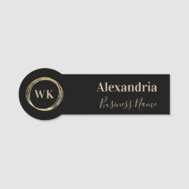 Modern Monogram Black Gold Employee Namnbricka