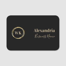 Modern Monogram Black Gold Employee Namnbricka