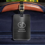 Modern Monogram Black Grått Brushed Glam Metallic Bagagebricka<br><div class="desc">Elegant Modern Monogrammed Black Grått Brushed Metallic Bag Märkre</div>