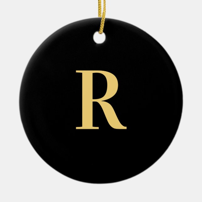 Modern Monogram Black Guld Julgransprydnad Keramik (Framsidan)