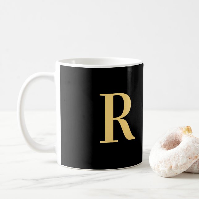 Modern Monogram Black Guld Kaffemugg (Med munk)
