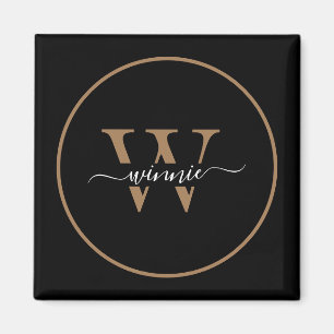 Modern Monogram Black Guld-miniskript Namn Magnet
