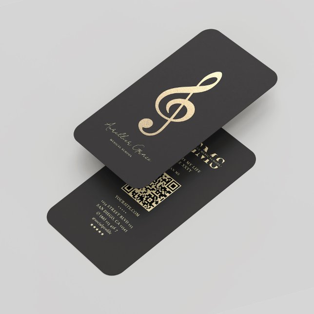 Modern Monogram Black Guld Musical Note Visitkort (Modern Monogram Black Gold Musical Note Business Card
)