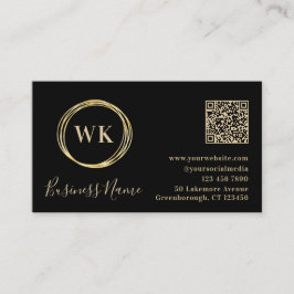 Modern monogram Black Guld QR-kod Visitkort