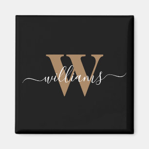 Modern Monogram Black Guld-skript, första Namn Magnet