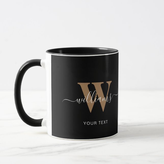 Modern Monogram Black Guld-skript, första Namn Mugg (Vänster)