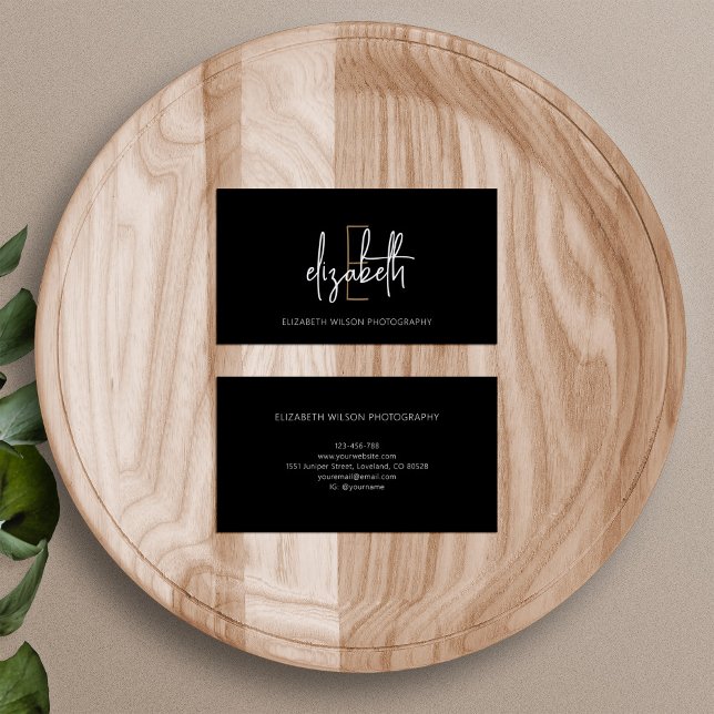 Modern Monogram Black Guld Visitkort (Skapare uppladdad)