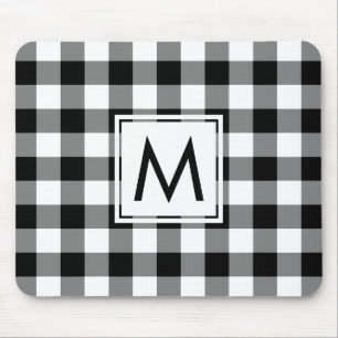 Modern Monogram Black och White Gingham Mönster Musmatta